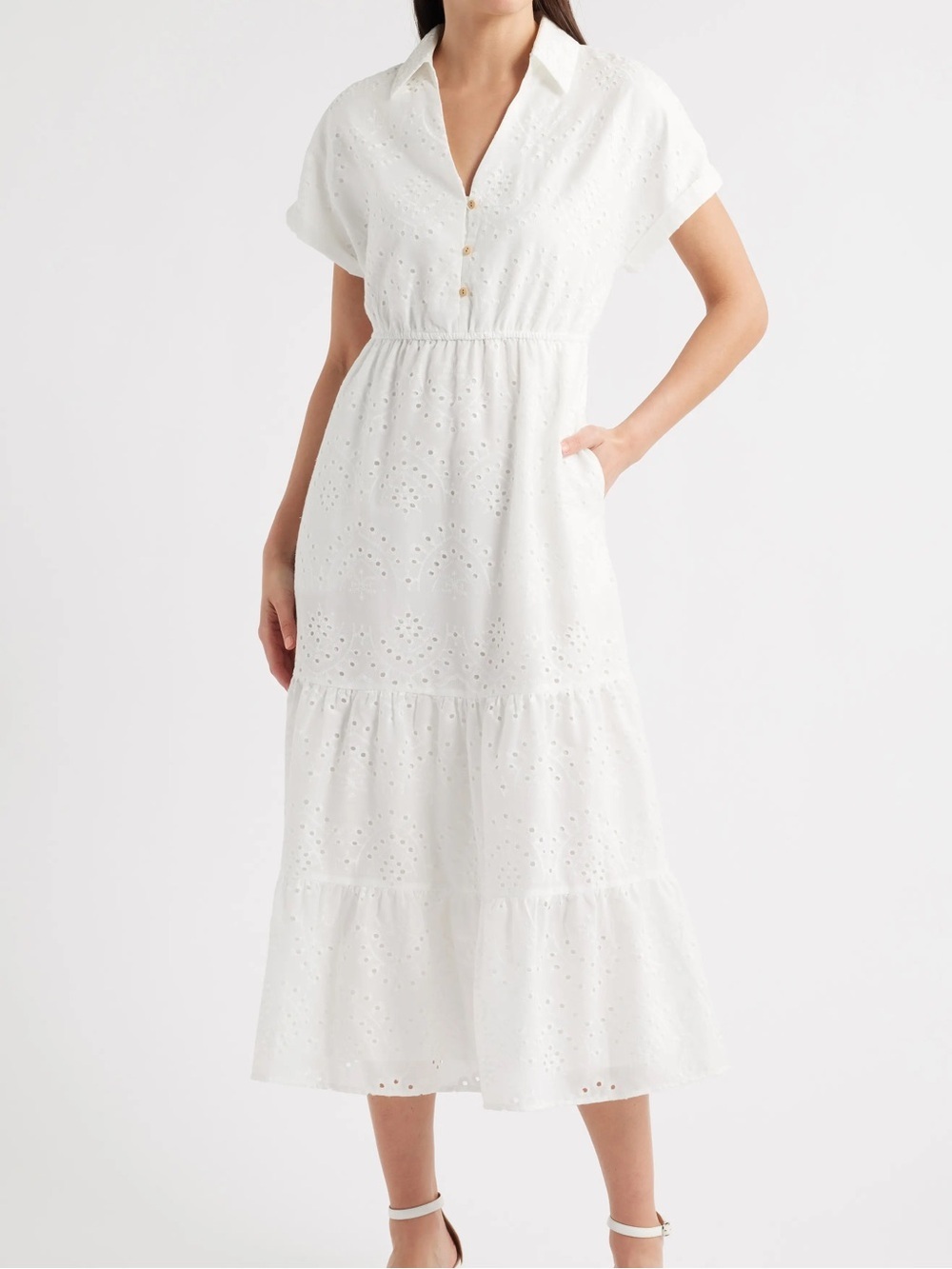 Sam Edelman White Eyelet Tiered Maxi Shirtdress, Size 10 NWoT